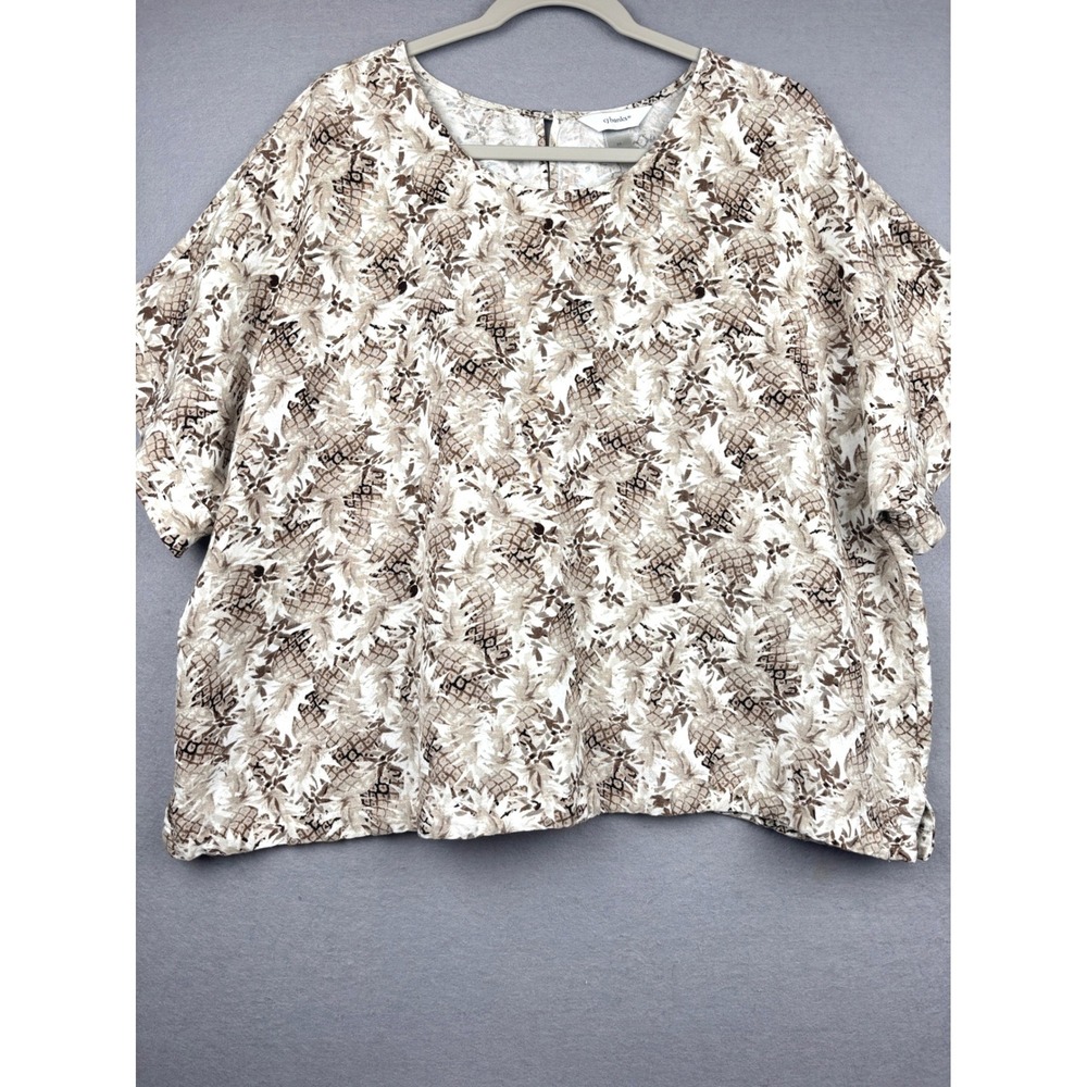 CJ Banks Top Womens 2X Linen Blend Pineapple Print Short Sleeve